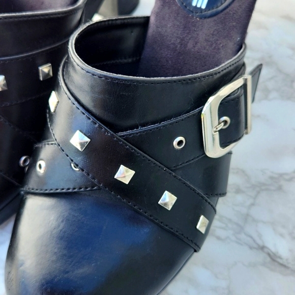 VTG American Eagle Studded Chunky Heeled Slip-on Moto Platform Mules Clogs (7.5) - Picture 4 of 12